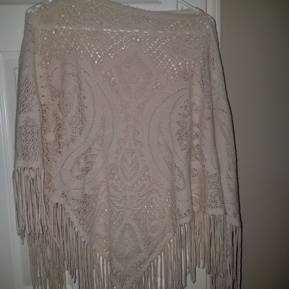 Ivory fringe crocket Tickled Pink poncho